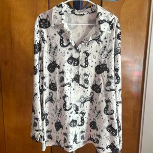 Fun cat print button down